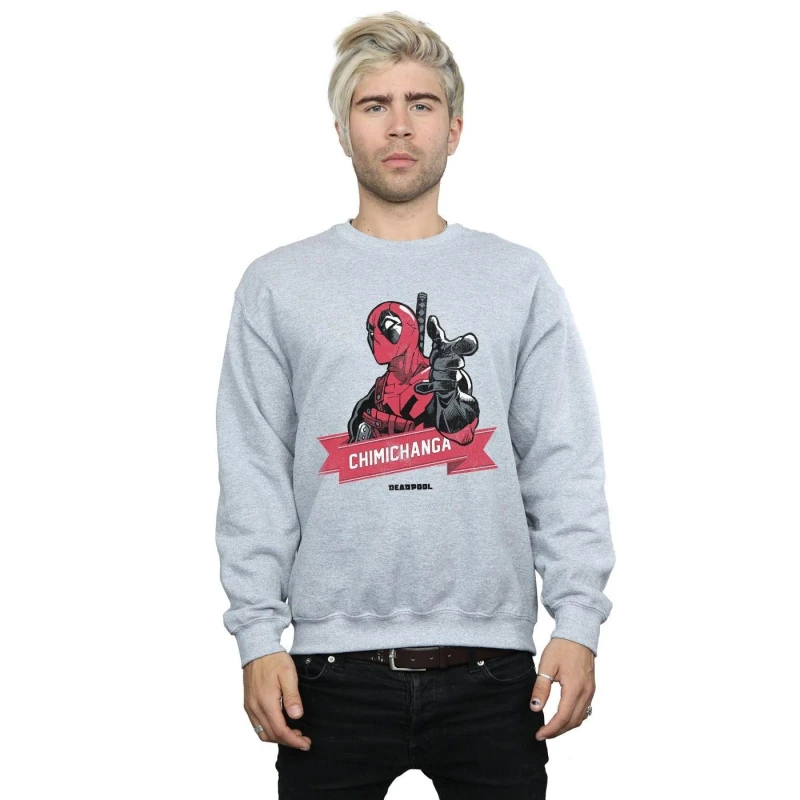 Image of Marvel Marvel Men Deadpool Chimichanga Finger Sweatshirt in Grey Size: Small Grey S Male 5057981166534