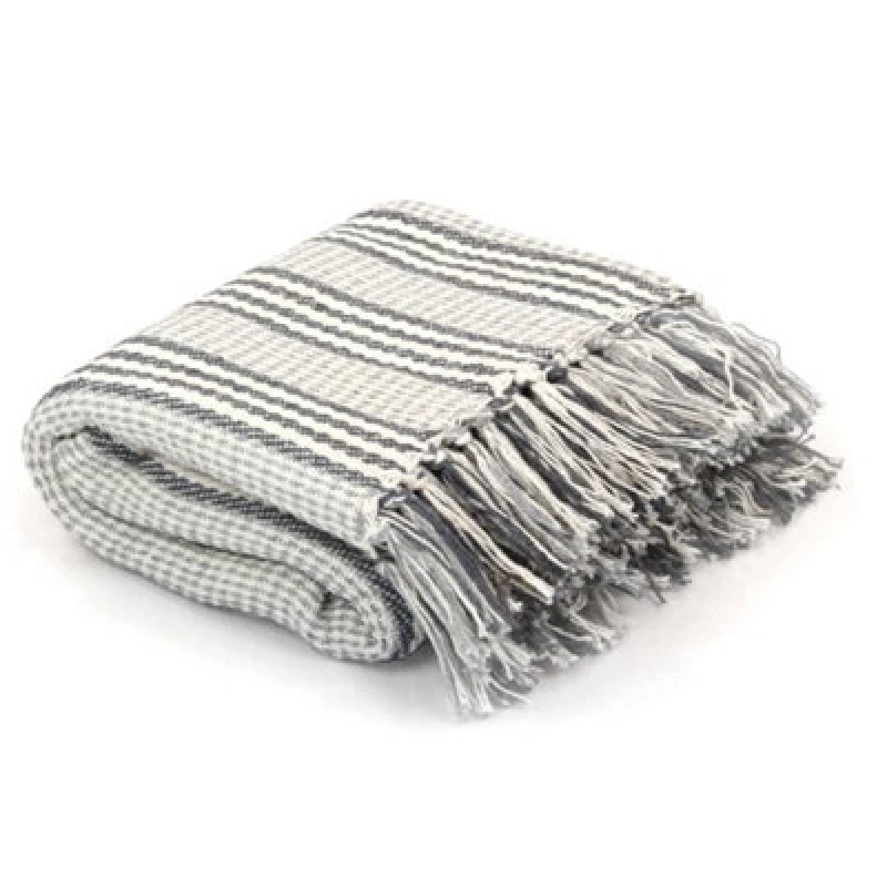 Image of Vidaxl Throw Cotton Stripes 160X210 Cm Grey And White