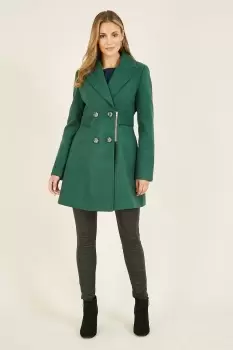 Image of Green 'Teegan' Military Coat With Zip Detail
