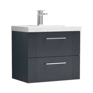 Image of Deco Satin Anthracite 600mm Wall Hung 2 Drawer Vanity Unit with 40mm Profile Basin - DPF1493A - Satin Anthracite - Nuie