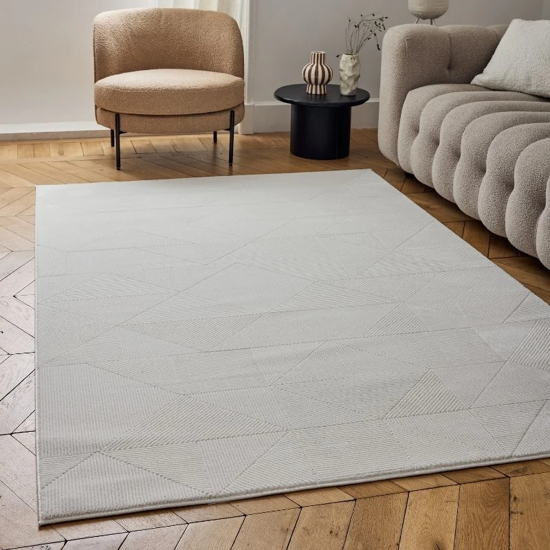 Image of THE RUGS Carmel Modern Area Rugs & Runners Geometric Design Soft Pile in Cream Size: 120cm x 170cm Cream Unisex 120cm x 170 cm