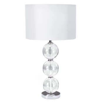 Image of Table Lamp Chrome, with Glass Balls & White Shade, E27
