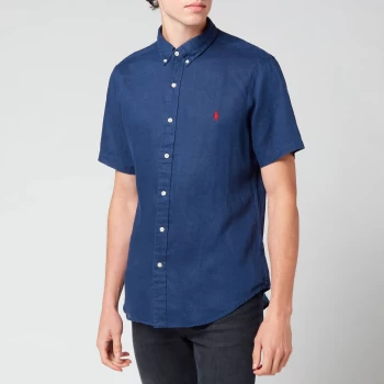 Image of Polo Ralph Lauren Mens Slim Fit Linen Short Sleeve Shirt - Newport Navy - M
