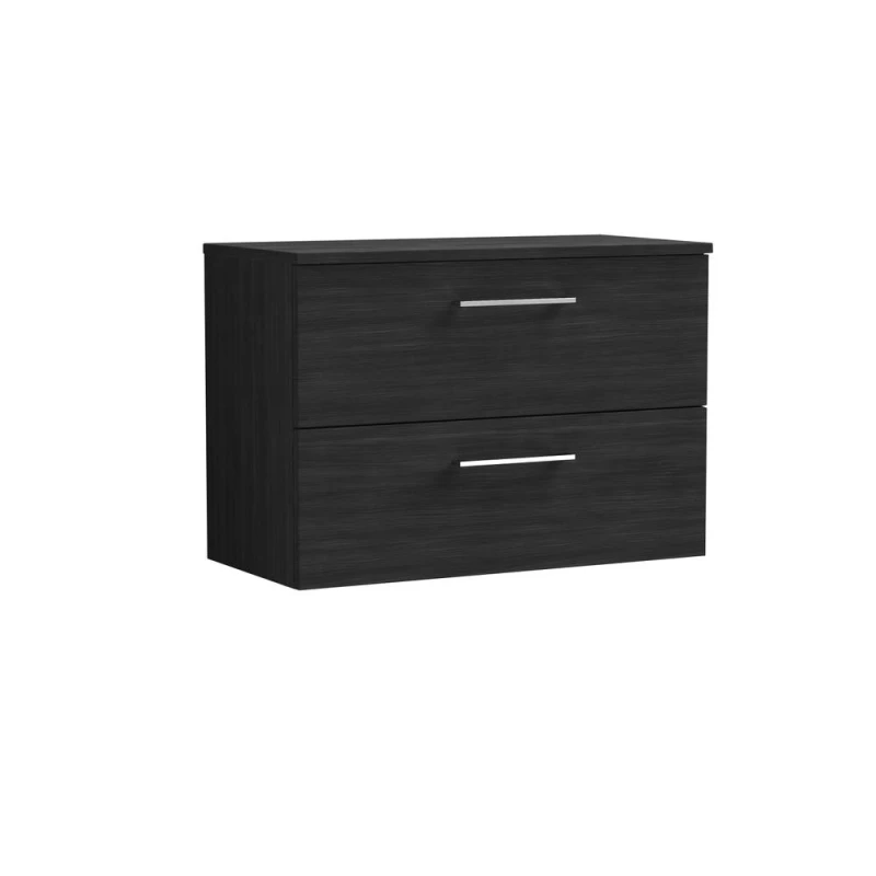 Image of Balterley Level 800mm Wall Hung 2 Drawer Unit, Worktop, Charcoal Black Woodgrain Black Unisex