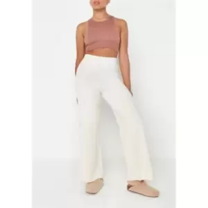 Image of Missguided Rib Wide Leg Soft Knit Trousers - Cream