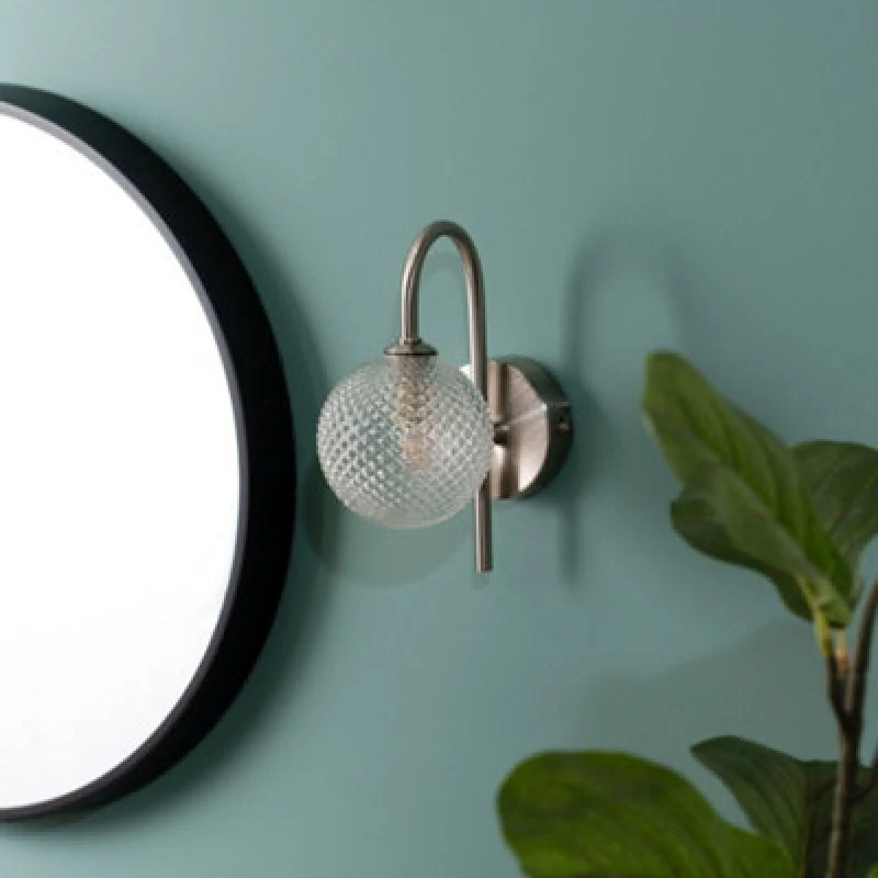 Image of ValueLights Elle Brushed Chrome IP44 Bathroom Single Glass Shade Wall Light Silver