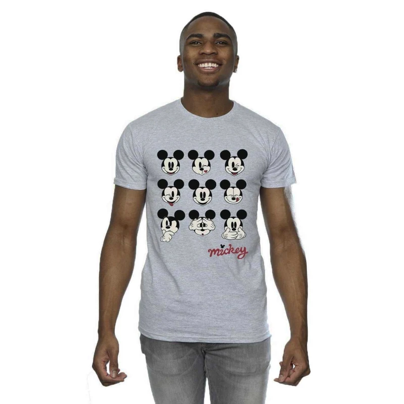 Image of Disney Men Mickey Mouse Many Faces T-Shirt in Grey Size: Small Grey S Male 5057864726527