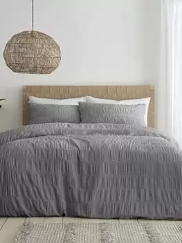Image of Catherine Lansfield Seersucker Duvet Cover Set In Grey