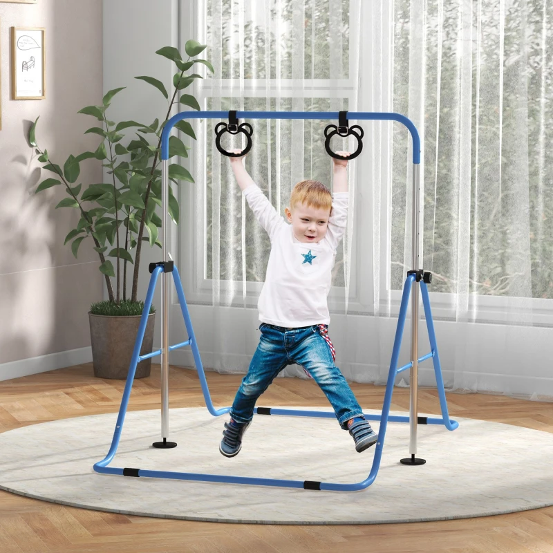Image of HOMCOM Adjustable Height, Foldable Kids Gymnastics Bar Childrens Toys One Size Blue 72321318000