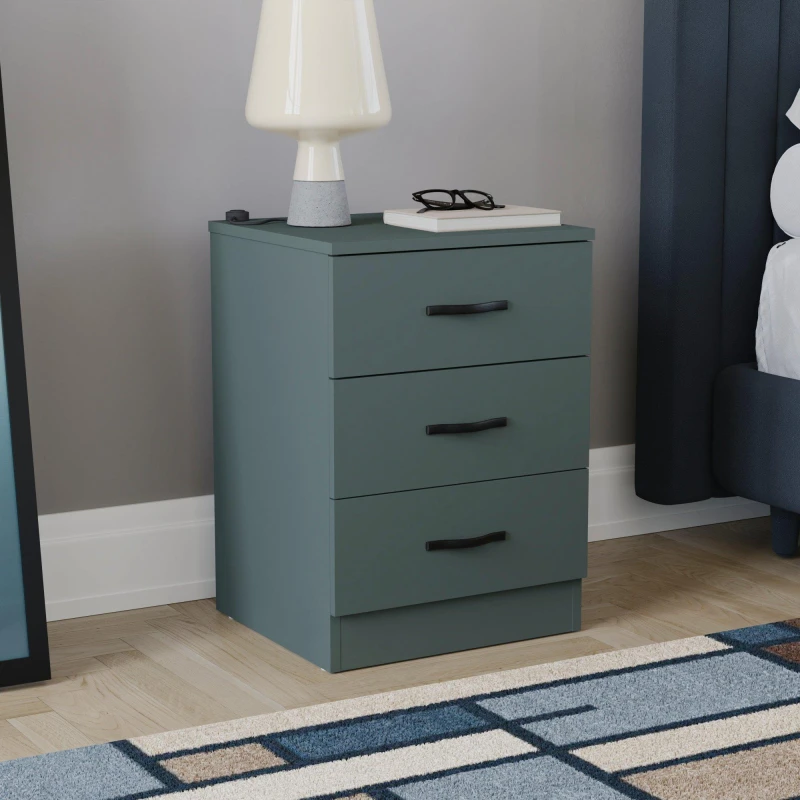 Image of Lassic Vida Designs Riano 3 Drawer Bedside Chest Jasper Green unisex 3 Drawer