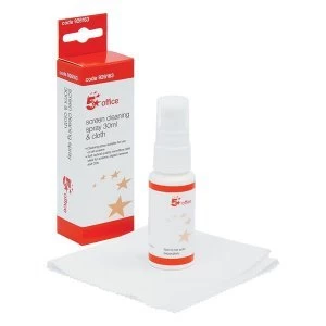 Image of 5 Star Office 30ml Screen Cleaner Fluid and Cleaning Cloth