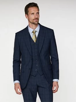 Image of Jeff Banks Check Soho Suit Jacket In Modern Regular Fit - Blue Size 44, Length Short, Men