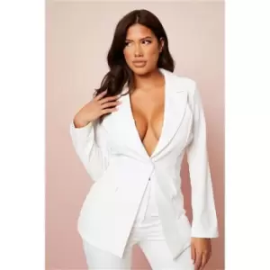 Image of I Saw It First White Single Breasted Woven Fitted Blazer With Shoulder Pads - White