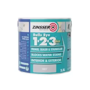 Image of Zinsser Bulls Eye 1-2-3 Plus Primer, Sealer & Stain Killer Grey 2.5 litre