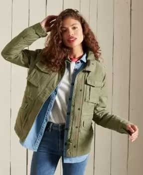 Image of Superdry Womens Rookie Borg Lined Military Jacket Green / Vintage Khaki - Size: 10