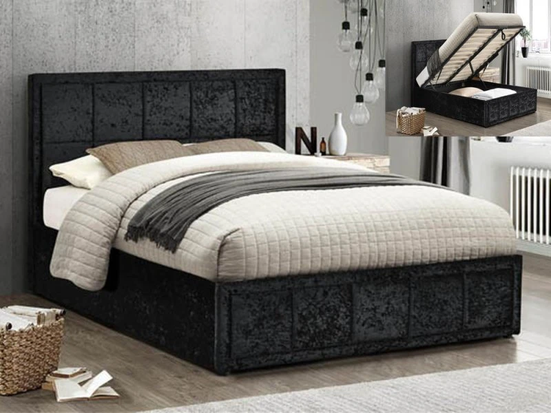Image of Birlea Hannover Black Crushed Velvet Glitz Fabric Ottoman Bed Frame - 4ft6 Double