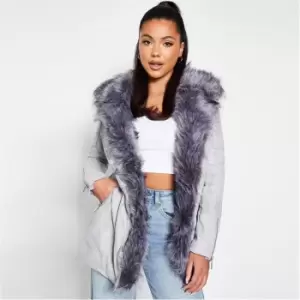 Image of I Saw It First Oversized Boucle Blazer With Raw Hem Detail And Pearl Buttons - Grey