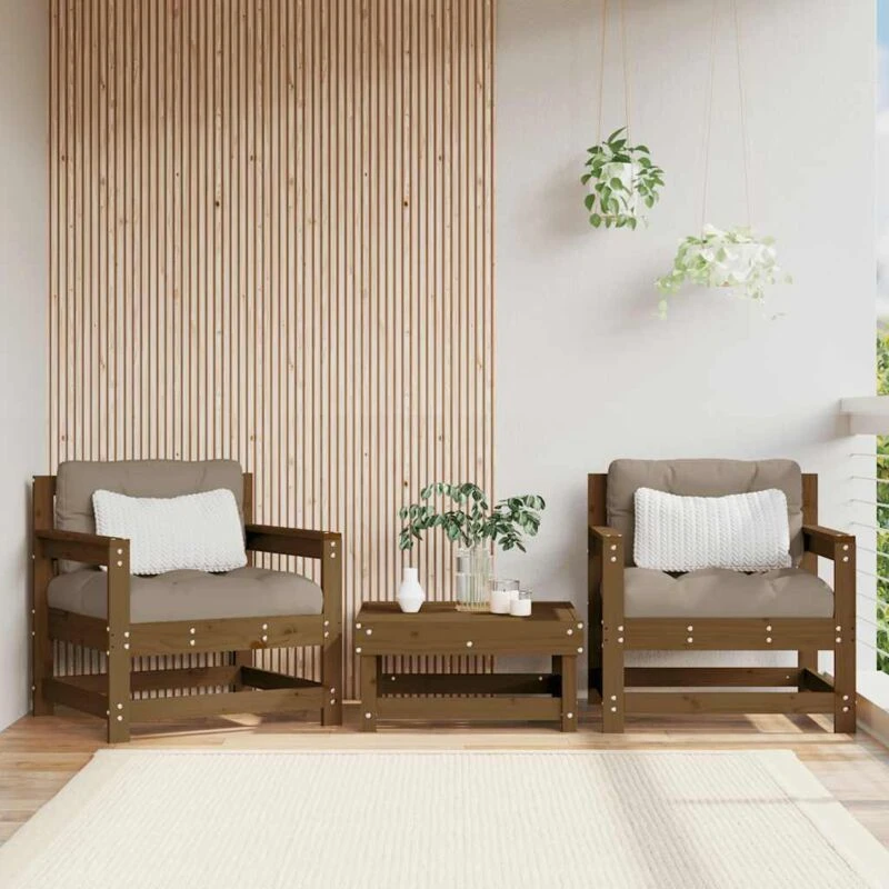 Image of VIDAXL Garden Chairs with Cushions 2 pcs Honey Brown Solid Wood Pine Vidaxl 8720845802172