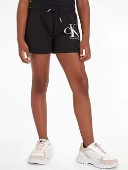 Image of Calvin Klein Jeans Girls Colour Reveal Monogram Shorts - Black, Size Age: 8 Years, Women
