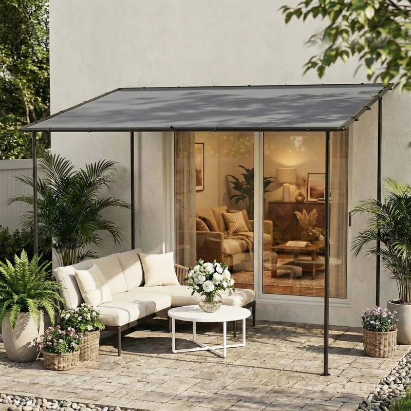 Image of OUTSUNNY 3 x 2m Lean to Garden Pergola, Metal Frame Gazebo Pergola, Grey Size: 3m x 2m Grey Unisex 3m x 2m