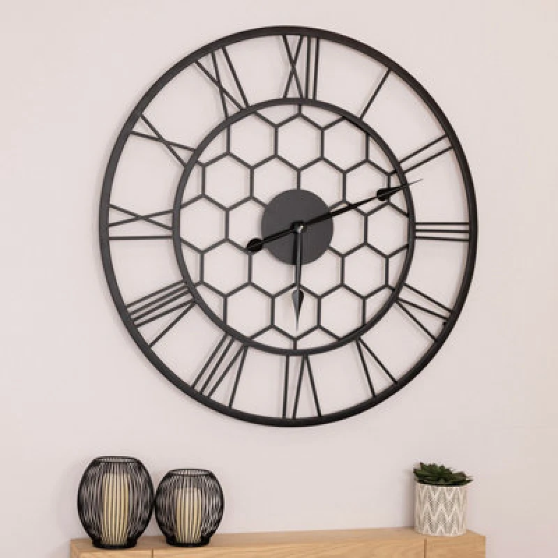 Image of Charles Bentley Stanwick Indoor Outdoor Round Skeleton Wall Clock 90cm Black