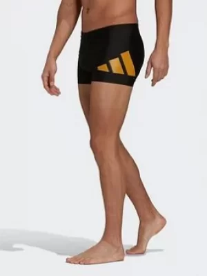 Image of adidas Logo Graphic Swim Briefs, Black/Yellow Size M Men