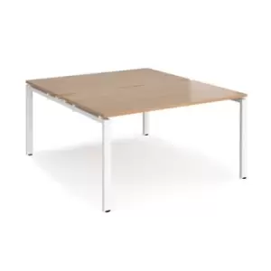Image of Bench Desk 2 Person Rectangular Desks 1400mm Beech Tops With White Frames 1600mm Depth Adapt