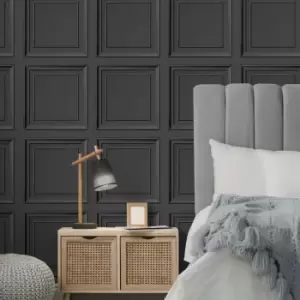 Image of Square Panel Black Wallpaper Black