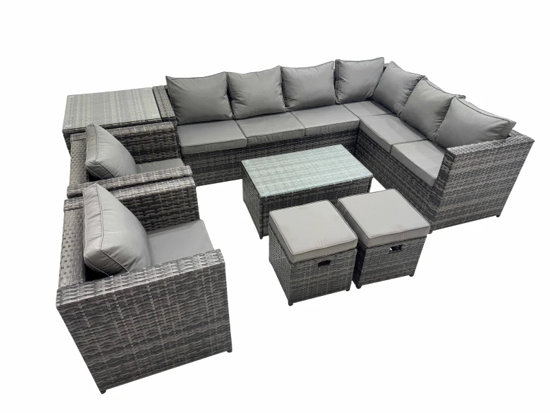 Image of Fimous Rattan Garden Furniture Set with 2 Chairs 2 Small Stools Side Table in Dark Grey Dark Grey Unisex