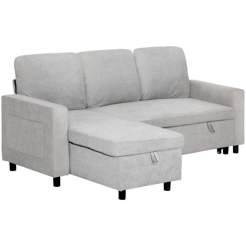Image of HOMCOM Pull Out Sofa Bed L Shape Corner Sofa w/ Reversible Chaise Light Grey 83B-143V70LG