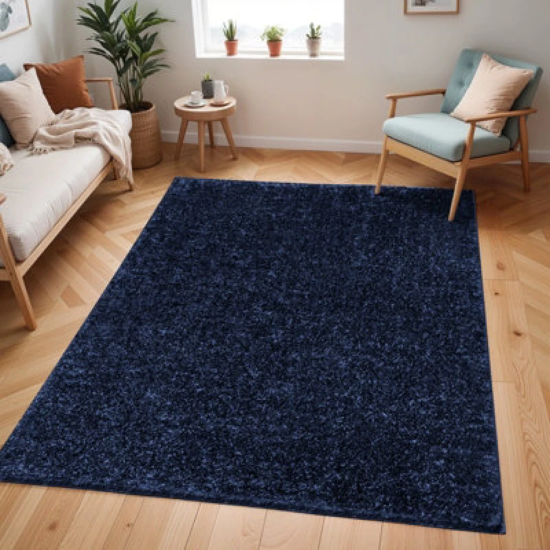 Image of Livabliss Shaggy Solid Color Plush Pile Cobalt Claire Area Rug 120 X 170 Cm - Easy Care, Non Shedding, Ideal For Living Room & Bedroom