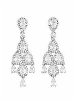 Image of Jon Richard Rhodium Plated Cubic Zirconia Pear Drop Chandelier Earrings, Silver, Women