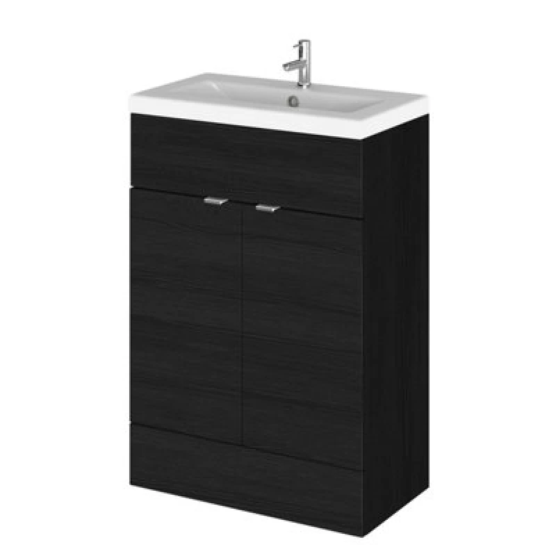 Image of Hudson Reed Fusion Floor Standing 2 Door Vanity Unit & Ceramic Basin, Stylish Sink Vanity Unit, Charcoal Black, 600mm