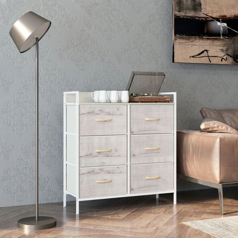 Image of HOMCOM HOMCOM Bedroom Chest of Drawers 6 Drawer Dresser w/ Shelf, Natural Natural One Size Unisex 5063603016293