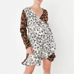 Image of Missguided Wrap Contrast Print Dress - Multi