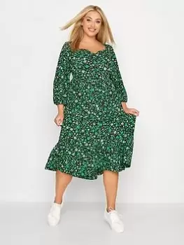 Image of Yours Sweetheart Midaxi Dress Black Green Floral, Green, Size 34-36, Women