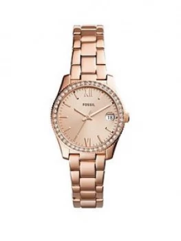 Image of Fossil Scarlette Rose Gold Plated Stone Set Bezel Ladies Watch