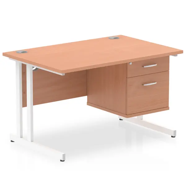 Image of Dynamic Office Solutions Impulse Cantilever Straight Desk White Frame With Fixed Pedestal I003524