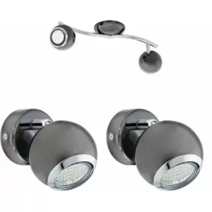 Image of Twin Ceiling Spot Light & 2x Matching Wall Lights Black Nickel Chrome Adjustable