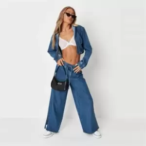 Image of Missguided Split Hem Wide Leg Jeans - Blue
