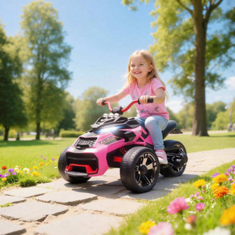 Image of AIYAPLAY 12V Kids Electric Ride On Car, Battery Powered Ride On ATV, Pink 370-401V70PK