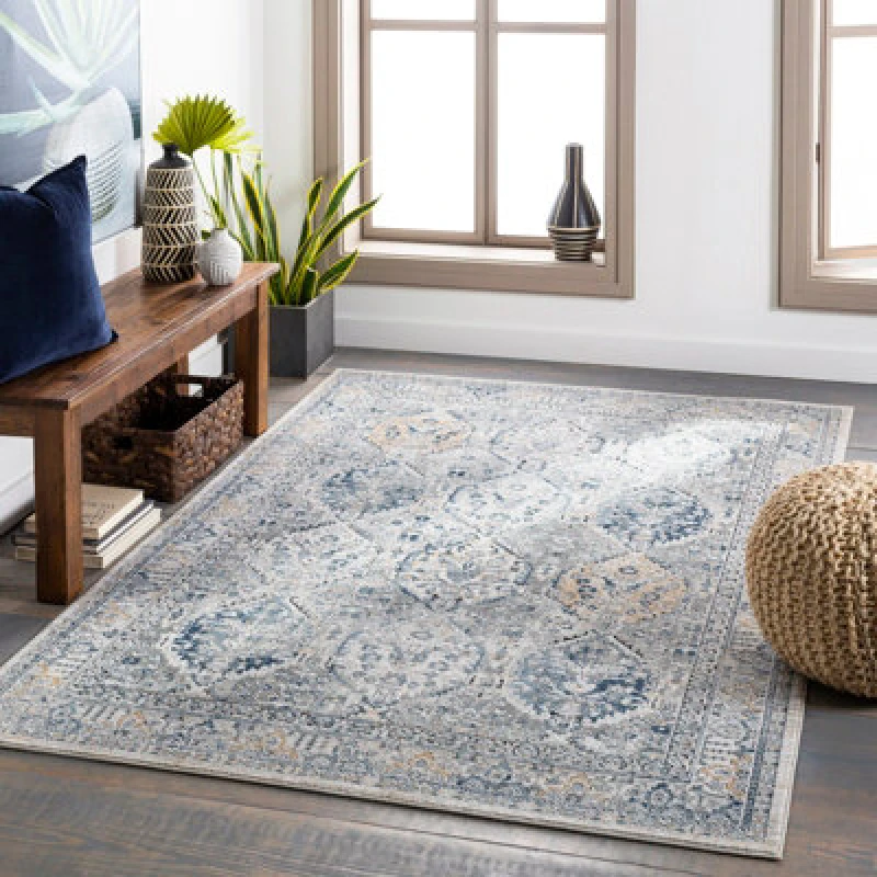 Image of Livabliss Vintage Oriental Boho Light Grey Camila Area Rug 200 X 275cm - Easy Care, Non Shedding, Ideal For Living Room & Bedroom