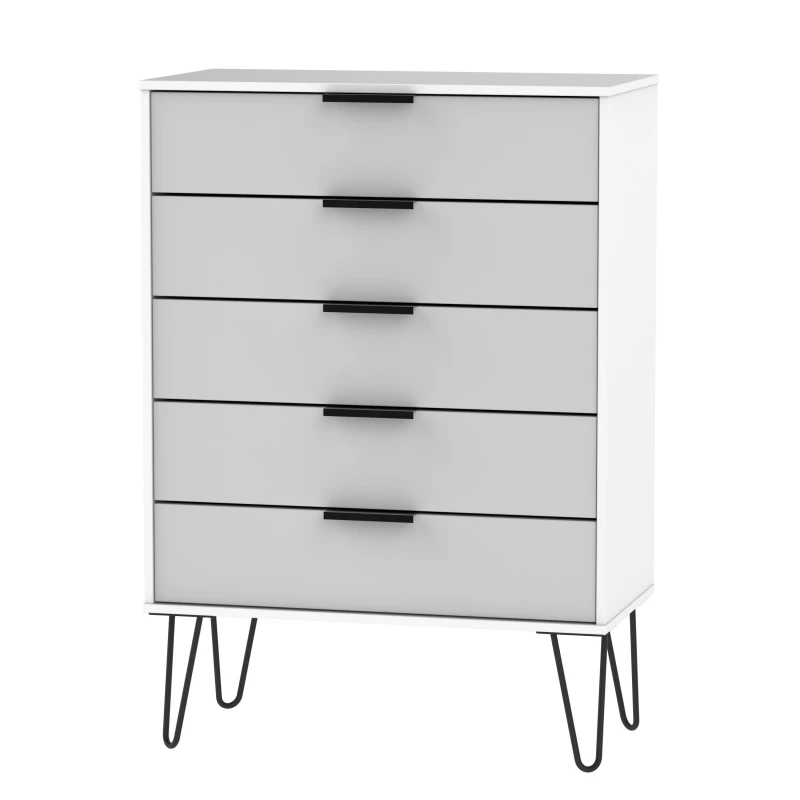 Image of Osaka 5 Drawer Chest Of Drawers In Grey & White (Ready Assembled)