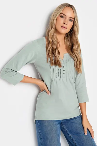Image of Long Tall Sally Tall Henley Top Light Green