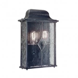 Image of 2 Light Outdoor Wall Half Lantern Light Black Silver IP43, E27
