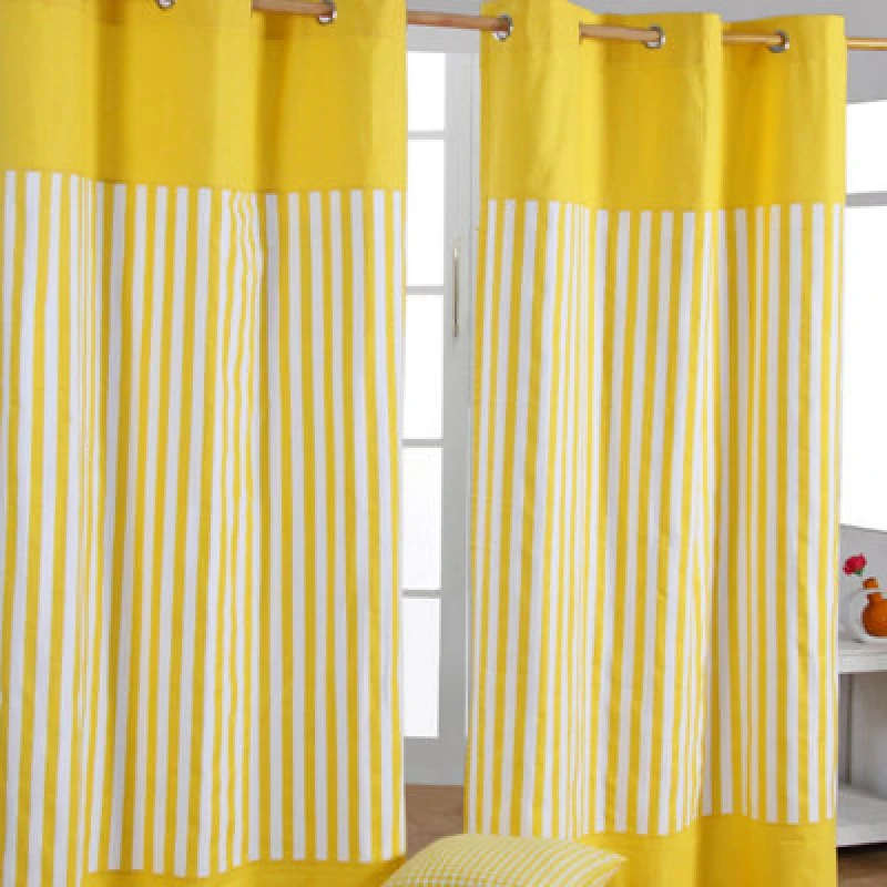 Image of Homescapes Thick Yellow Stripe Ready Made Eyelet Curtain Pair, 117 X 137cm Drop