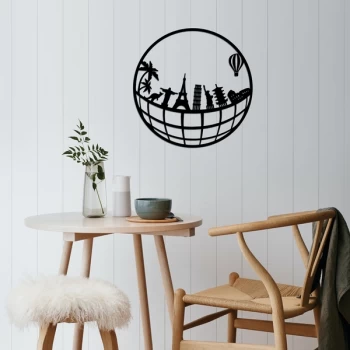 Image of World Map Metal Decor 5 - Black Decorative Metal Wall Accessory