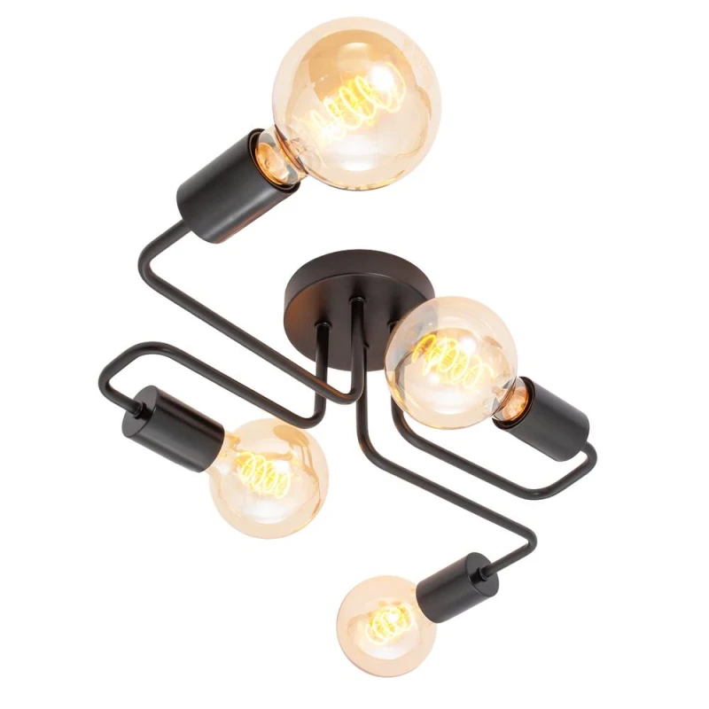 Image of Happy Homewares Industrial Vintage Styled Matte Black Ceiling Light with Looping Arms Black Unisex