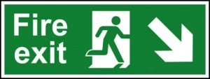 Image of Fire Exit Arrw Dwn/Rht Sign Rigid 1mm PVC Brd