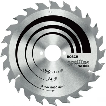 Image of Bosch 2608640615 Circular Saw Blade Optiline Wood 190x30x2.6mm 24 ...